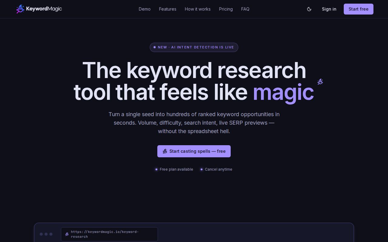 Snímek obrazovky Keywordmagic.io